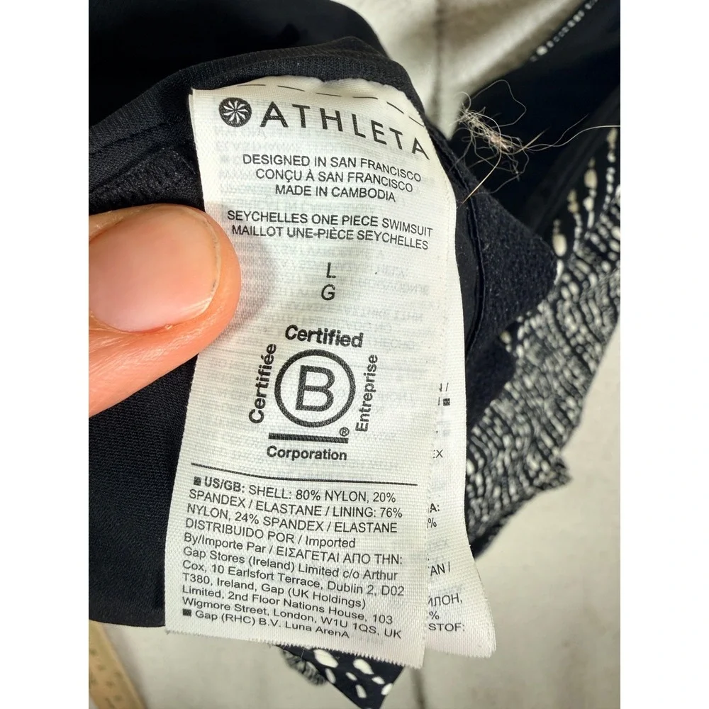 Athleta‎ Seychelles One Piece Swimsuit Black White Dotted V-Neck Women Large
